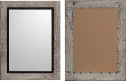 YOSHOOT Rustic Wooden Framed Wall Mirror, Natural Wood and Iron Bathroom Vanity - Image 6
