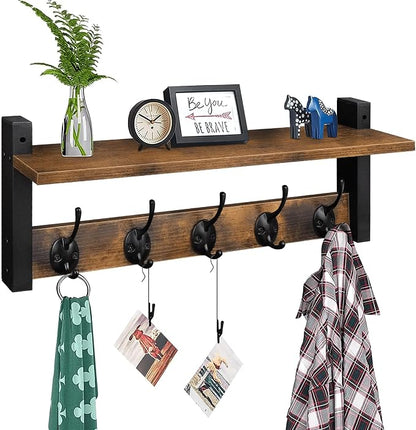 Homode Wall Hooks with Shelf, Wood Coat Rack with Shelf Wall-Mounted, Entryway by Homode