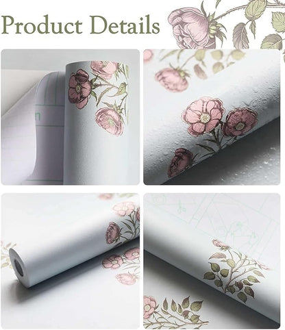 17.3" x 78.7" Vintage Blue Floral Wallpaper Peel and Stick Boho Wallpaper - Image 2