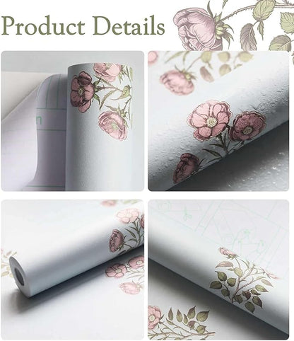 17.3" x 196.8" Vintage Blue Floral Wallpaper Peel and Stick Boho Wallpaper - Image 2
