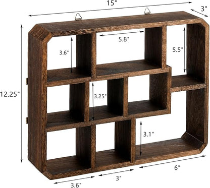 Frcctre Rustic Shadow Box Display Shelf, 9 Compartments Wood Hanging Display - Image 3