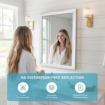 White Wood Effect Framed Wall Mirror, 24x36 Rectangle Mirror, Anti-desilvering - Image 3