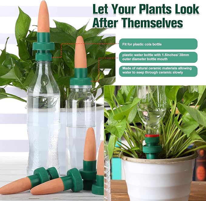 Terracotta Plant Watering Spikes Self to Use with Cola Bottles Houseplant Watering Stakes Automatic Irrigation System(Terracotta,5 Pack)