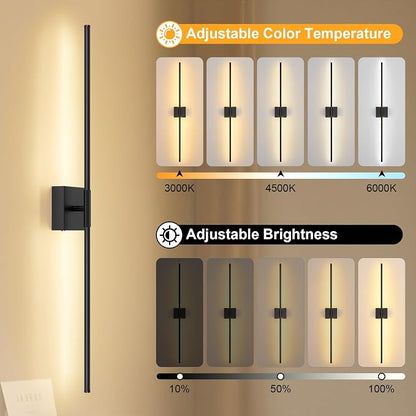 Battery Operated Wall Sconce, 3000K-6000K Dimmable Black Wall Lights - Image 2
