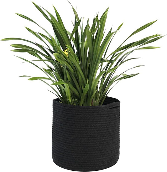 Cotton Rope Plant Basket, Woven Basket Planter for 11 inch Pot, Round Indoor Tree Pot Cover, Storage Bin Organizer, Modern Basket for Plants and Home Decor, 12.5”X12.5”, Black