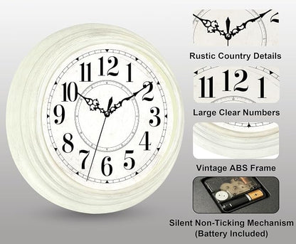 Vintage Wall Clock 13 Inch Quartz Silent Non-Ticking Analog Clock Battery - Image 3