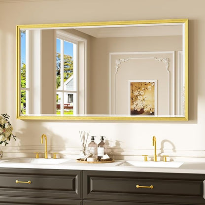 Keonjinn 55" x 30" Gold Bathroom Mirror, Brushed Gold Metal Framed Mirrors by Keonjinn