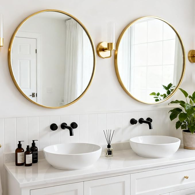 Round Wall Mirror 24 Inch Gold Vanity Mirror - Image 7