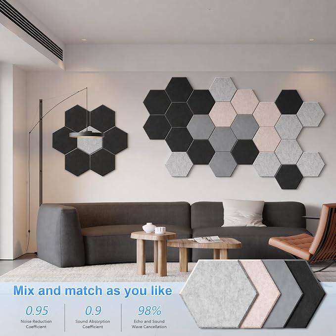 12 Pack Hexagon Acoustic Panels, Self-Adhesive Sound Deadening Panels, Sound - Image 6