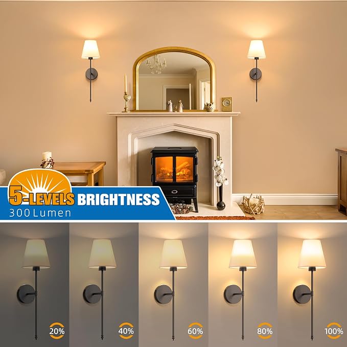 NIORSUN Battery Operated Wall Sconce Set of 2, 10 Colors Wireless Wall Lamps - Image 5