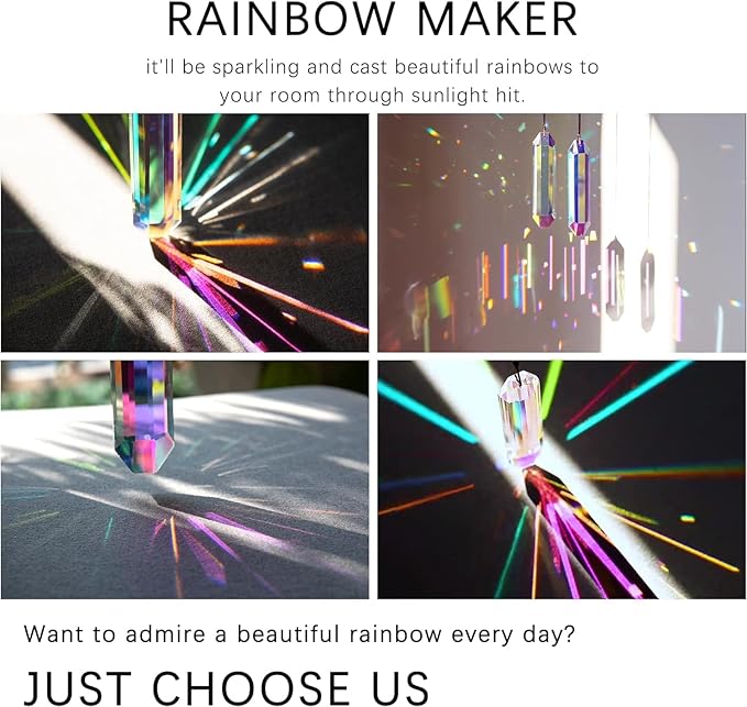 HDCRYSTALGIFTS 3 Pack 5" Large Crystal Sun Catcher Prisms for Windows, AB Colored Suncatcher Crystals Window Indoor Hanging Rainbow Maker Prisms for Home Garden Decor