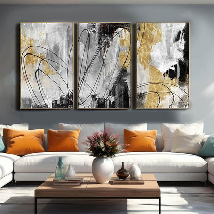 YJYart Gold Wall Art Abstract Wall Art Living Room Decor Black and White Canvas - Image 6
