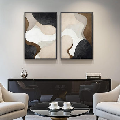 Framed Neutral Abstract Minimalist Wall Art Set of 2, Modern Canvas Prints - Image 4