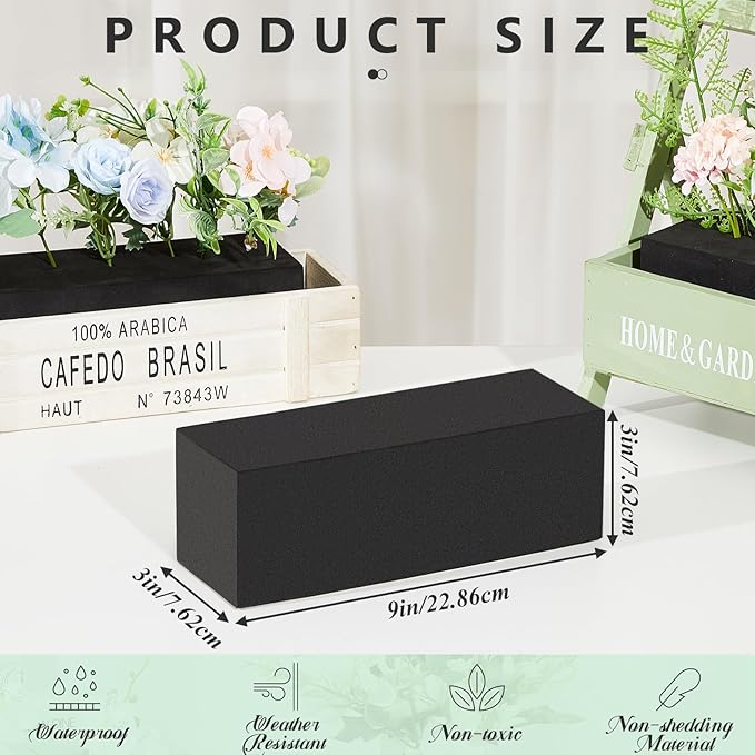 Lallisa 8 Pcs Reusable Floral Foam Blocks 9 x 3 x 3 Water Weather Resistant Dry Floral Foam for Artificial Flower Arrangements Outdoor Flower Boxes Outside Hanging Planters Wedding Home Decor (Black)