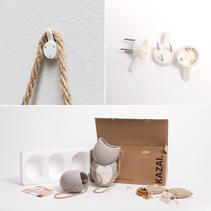 Wall Planters -Ellie- | Hanging Ceramic Plant Pots 3 Pieces | Wall Decoration for Indoors, Balcony and Garden | Light Grey (Matte)