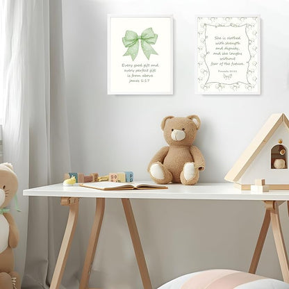LARTSFRO Coquette Sage Green Bow Jesus Wall Art Decor Posters, Inspirational - Image 7