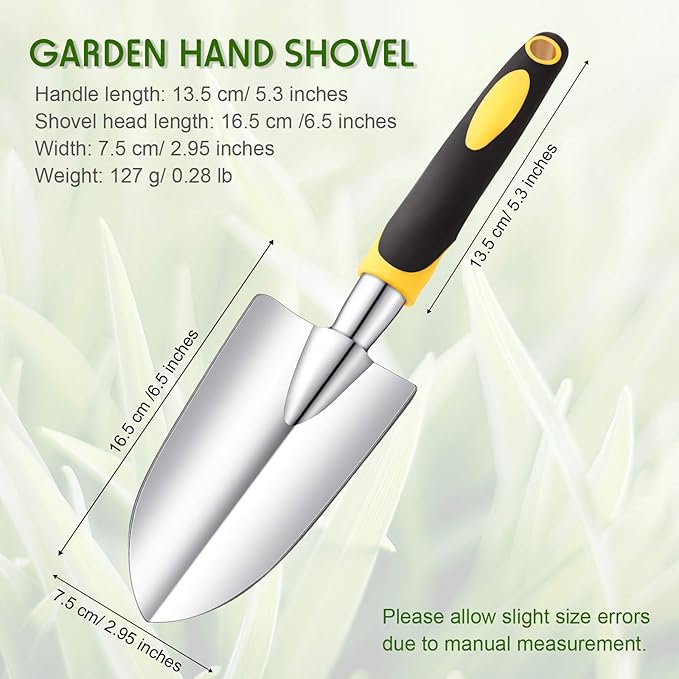 2 Pcs Garden Trowel Hand Shovel Tool Soil Scoop with Soft Rubberized Non Slip Handle Aluminum Alloy Potting Shovel for Digging Planting (Yellow, Green)