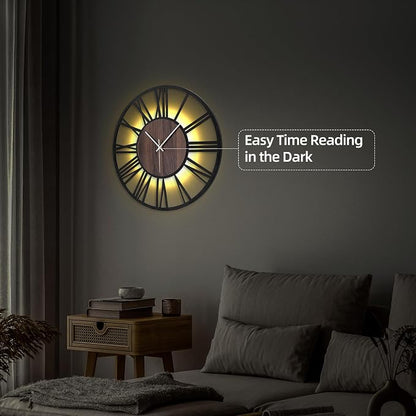 24'' Silent Wall Clock with Night Light, Glow in The Dark Decorative Wall Clock - Image 5