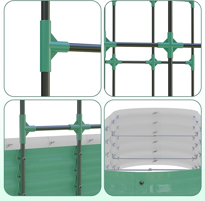 Galvanized Raised Garden Bed with 96" Tall Vertical Arch Trellis – Expandable Rust-Resistant Planter Box for Outdoor Plants, Flowers, Herbs & Vines – Includes Plant Clips, Drainage Netting,Green