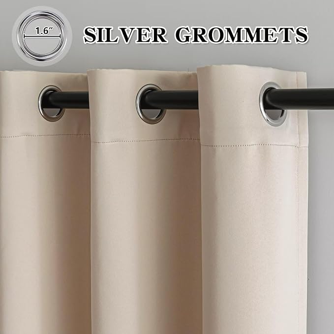 IGEMAEVE Beige Curtains 108 Inch Length 2 Panels Set, Light Filtering Curtains - Image 3