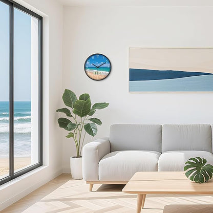 12" Silent Non-Ticking Modern Coastal Beach Wall Clock, Battery Operated Analog - Image 5