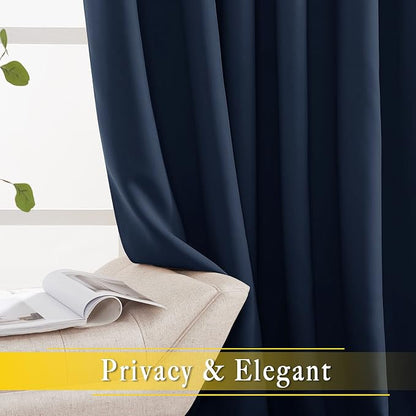 NICETOWN Navy Blue Blackout Room Divider Curtains 144 inch Length, Grommet - Image 6