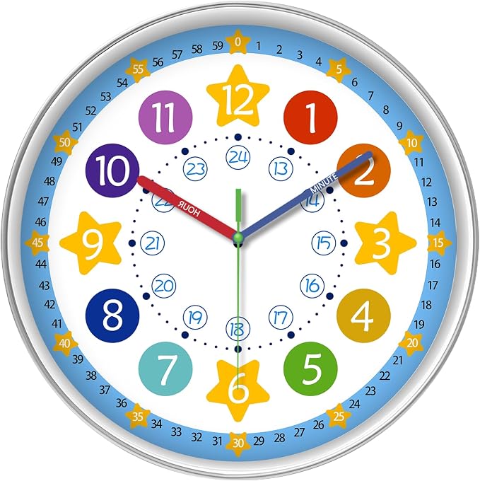 XFM Blue Kids Wall Clock 14 Inch Silent Non Ticking Quartz Battery Operated by XFMWallClock