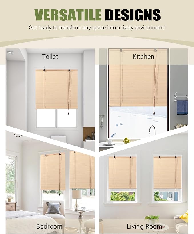 FoundGo Retro Bamboo Blinds 35" W x 72" H Bamboo Roman Shades Light Filtering - Image 6