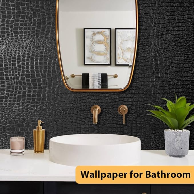 Arthome 17"×393" Black Crocodile Peel and Stick Wallpaper, Charcoal Black - Image 4