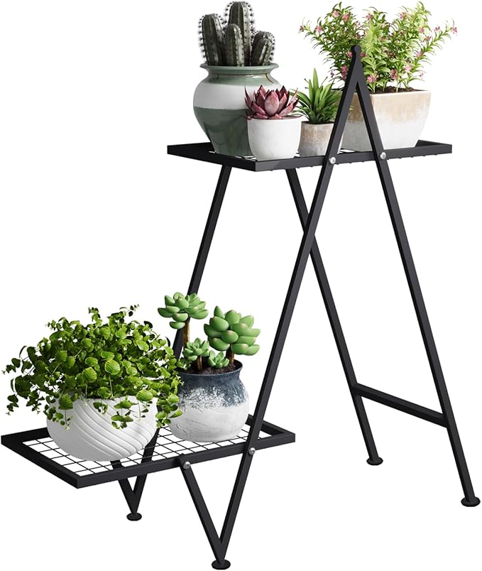 Bamworld Metal Plant Stand Indoor Outdoor 2 Tier Corner Plant Stand Flower Stand Plant Table Plant Shelf for Multiple Plants Heavy Duty Plant Holder for Patio Garden Balcony Living Room Bedroom