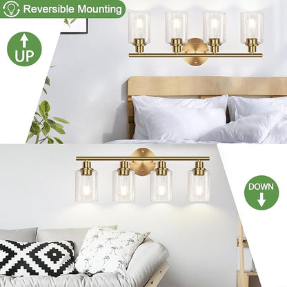 4-Light Bathroom Light Fixtures, Brushed Gold Modern Vanity Lights Over Mirror - Image 6