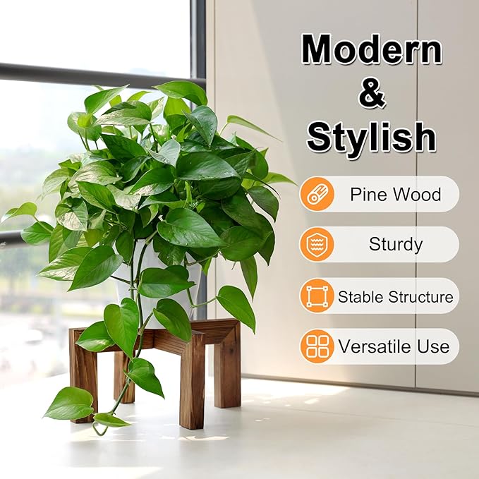 Plant Stand, Indoor/Outdoor Wood Plant Holder, Single Flower Pot Stand, Sturdy Planter Stand (Walnut, Fit 5-9 Inch Pots)