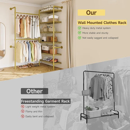 L2 Wall Mounted Closet System, Industrial Pipe Clothing Rack Clothes Racks - Image 4
