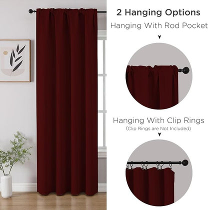 CUCRAF Burgundy Red Blackout Curtains 63 inch Length 2 Panels Set, Rod Pocket - Image 3