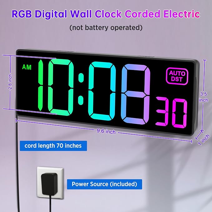Soobest Large LED Digital Wall Clock 8 RGB Color Changing Display, Corded Plug - Image 4
