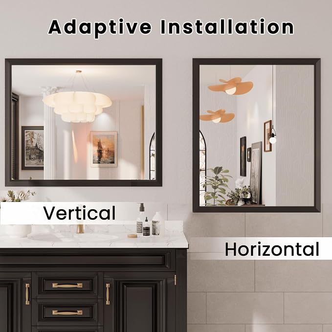 Amorho Bathroom Mirror Black, 44x36 Inch Thick Metal Framed Wall Mirrors - Image 7