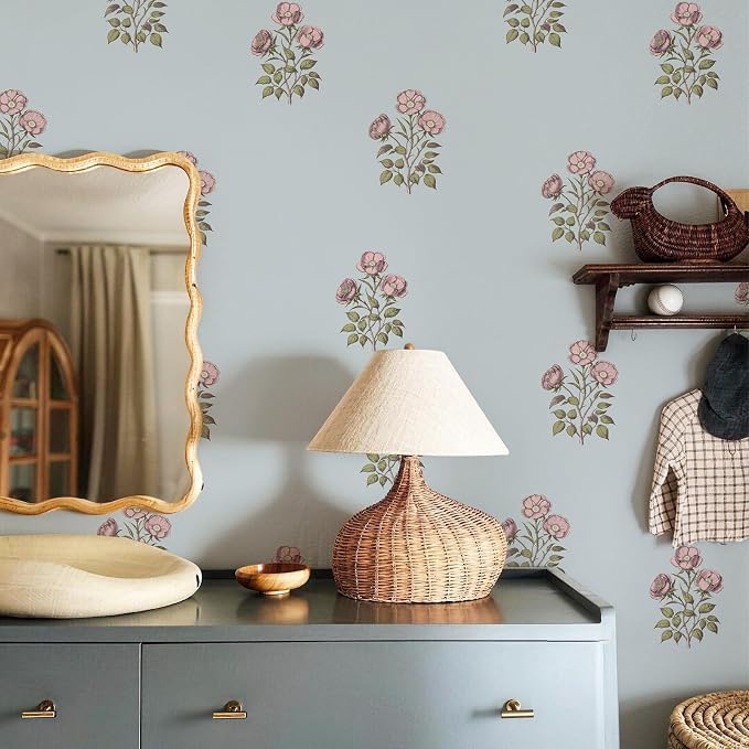 17.3" x 78.7" Vintage Blue Floral Wallpaper Peel and Stick Boho Wallpaper - Image 3