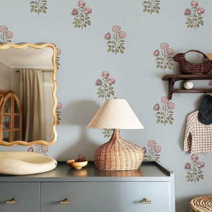 17.3" x 196.8" Vintage Blue Floral Wallpaper Peel and Stick Boho Wallpaper - Image 3