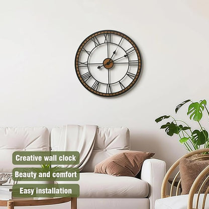Micasso Large Farmhouse Wall Clock: 20 inch Modern Metal Black - Image 3