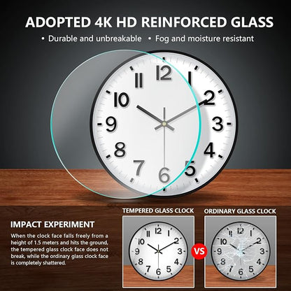 Black Wall Clock, 8 Inch Wall Clocks Battery Operated, Round Modern Non Ticking - Image 4