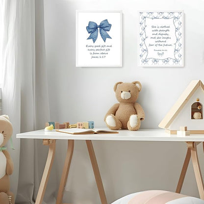 LARTSFRO Coquette Navy Blue Bow Jesus Wall Art Decor Posters, Inspirational - Image 7