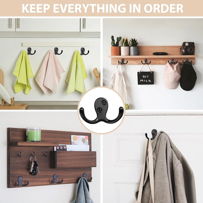 Homanu 54 Pack Coat Hooks, Heavy Duty Double Prong Coat Hooks Wall Mounted - Image 2