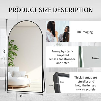 Beauty4U Arched Full Length Mirror 76" x 34", Floor Standing & Wall Mounted HD - Image 2