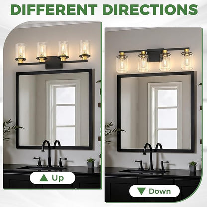 DORESshop Bathroom Light Fixtures, 4-Light Black and Gold Bathroom Lighting - Image 6