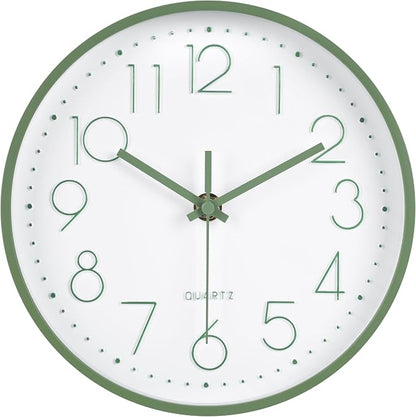 Modern Green Bathroom Wall Clocks 8 Inch Non-Ticking Battery Operated by HorizentWallClock
