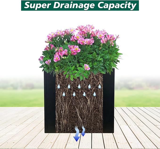 Galvanized Steel Planter Box Black Metal Planter Large Square Indoor Outdoor Planters Cube Steel Heavy Duty Flower Pot 26Inch Powder Coating Modern Commercial Residential for Patio, Deck, Yard, Garden