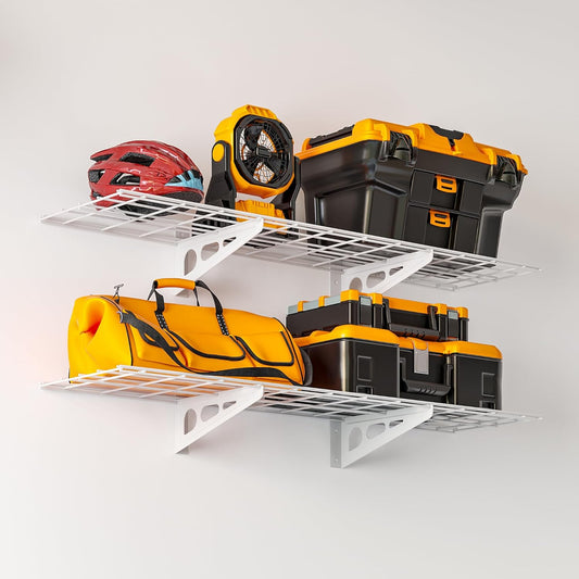 1x4 ft Garage Shelving, 2-Pack Wall-Mounted Shelves for Garage, Kitchen, Pantry Storage, 300 lbs Total Load Capacity Wall Shelving, White