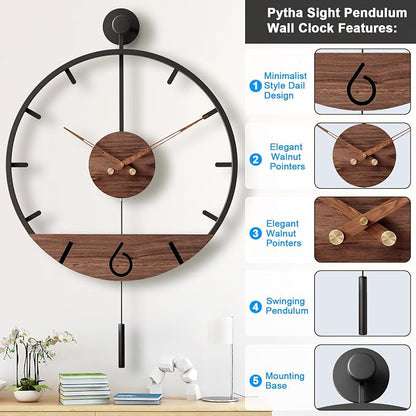 Pytha Sight 34.6×24 Inch Large Modern Decorative Pendulum Wall Clock, Big Metal - Image 3