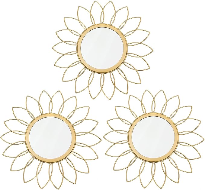 3 Pack Metal Mirrors for Wall Sunburst Wall Mirrors Home Décor Decorative by Uaussi