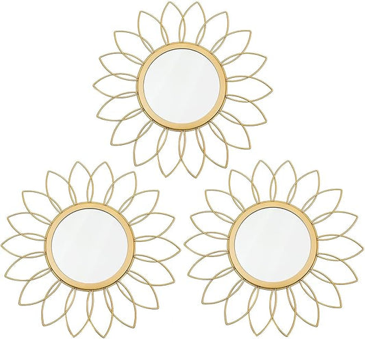 3 Pack Metal Mirrors for Wall Sunburst Wall Mirrors Home Décor Decorative by Uaussi